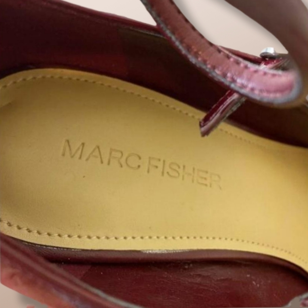 MARC FISHER Burgundy Patent Leather Strappy Pointed Toe Heels Ankle Strap Size 8 - Picture 10 of 13